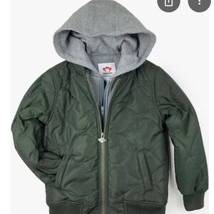 Green Quilted Jacket with Gray Hood